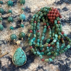 Turquoise and Red Beaded Necklace Set